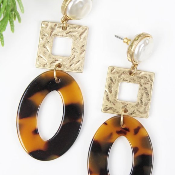 Crave Torqtoiseshell & Goldtone Dropstud Earrings - Picture 2 of 2
